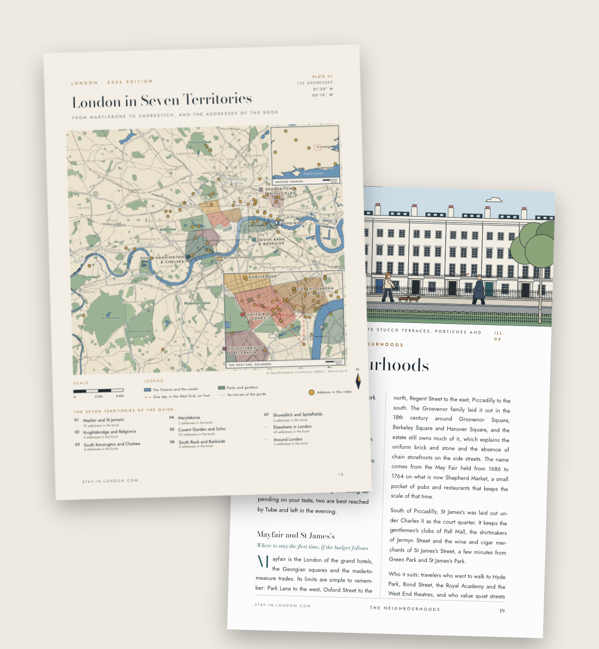 The map of the seven territories in The London City Guide, with the addresses of the book